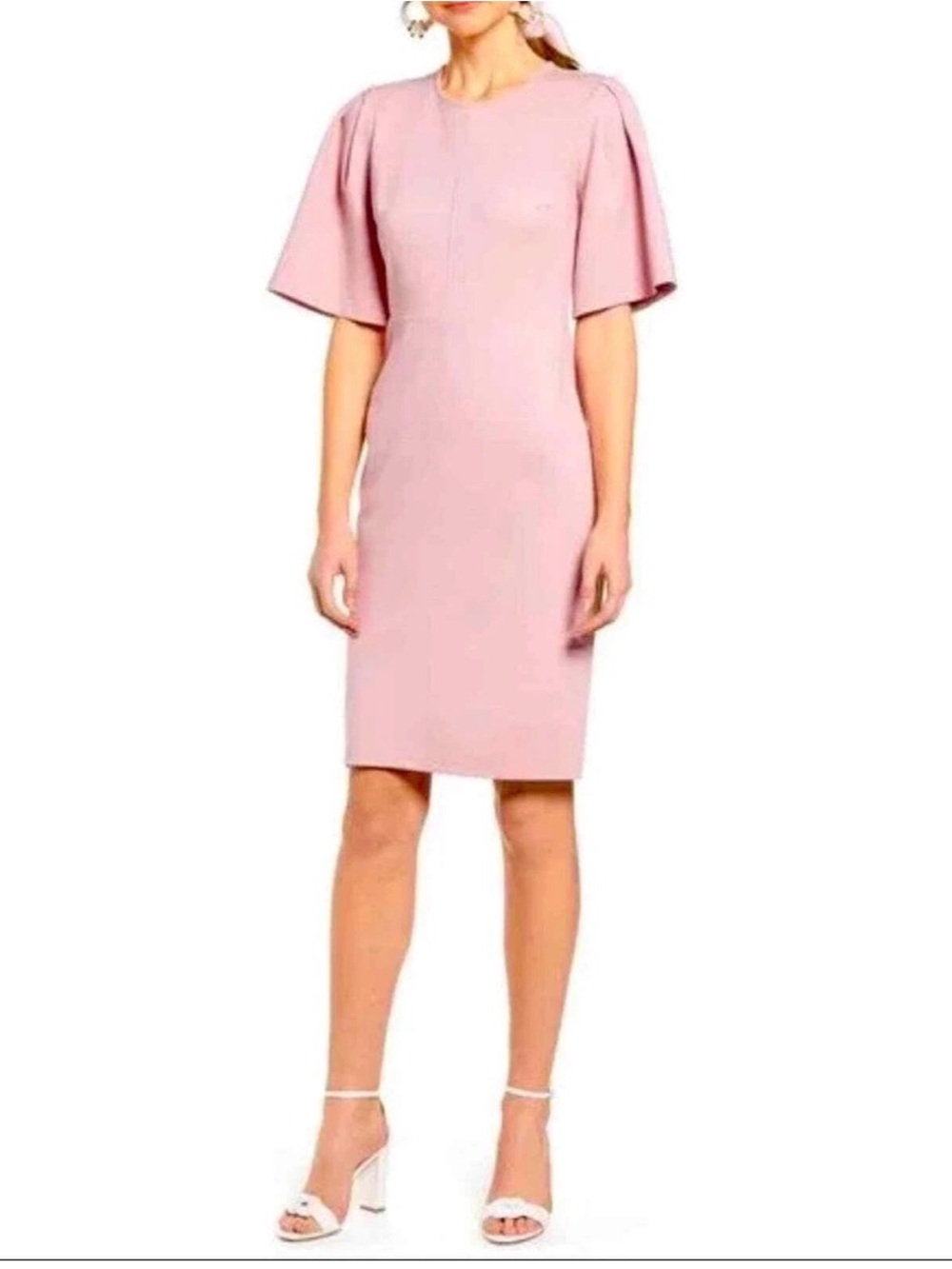 Rachel Parcel Flutter Sleeve Ponte Rose Gold Dress NWT